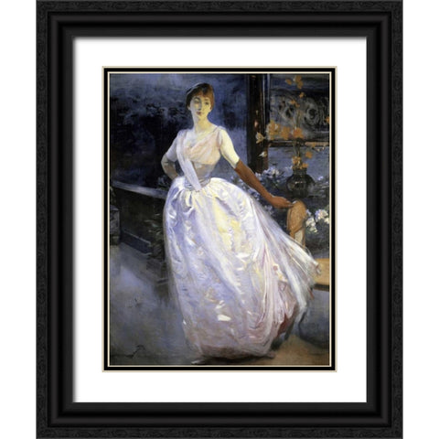 Madame Roger Jourdain Black Ornate Wood Framed Art Print with Double Matting by Besnard, Albert