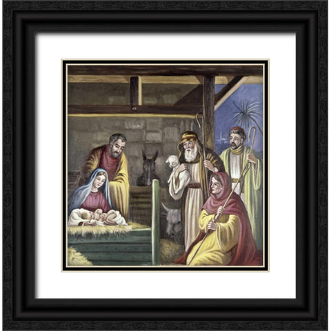Adoration of The Shepherds Black Ornate Wood Framed Art Print with Double Matting by Bianchini, Vittorio