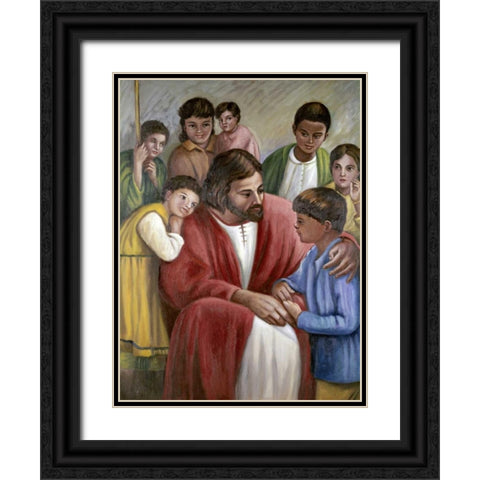 Christ and The Children of All Races Black Ornate Wood Framed Art Print with Double Matting by Bianchini, Vittorio