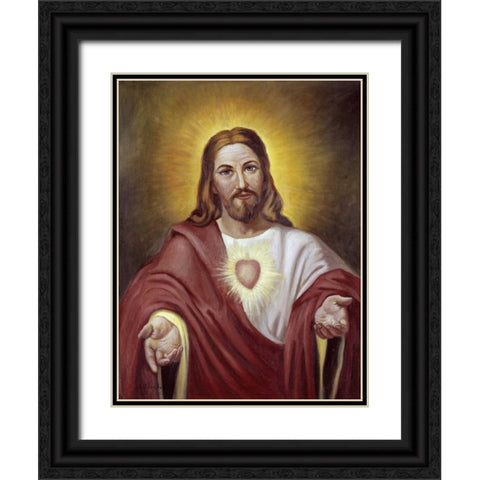 Sacred Heart of Jesus Black Ornate Wood Framed Art Print with Double Matting by Bianchini, Vittorio