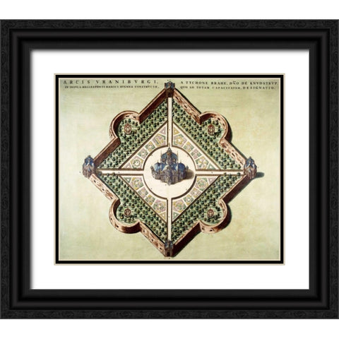 Arcis Uraniburgi Black Ornate Wood Framed Art Print with Double Matting by Blaeu, Joan