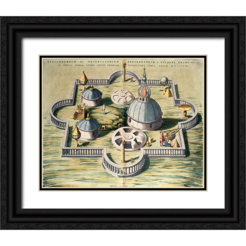Stellebourg Observatory and Instruments Black Ornate Wood Framed Art Print with Double Matting by Blaeu, Joan