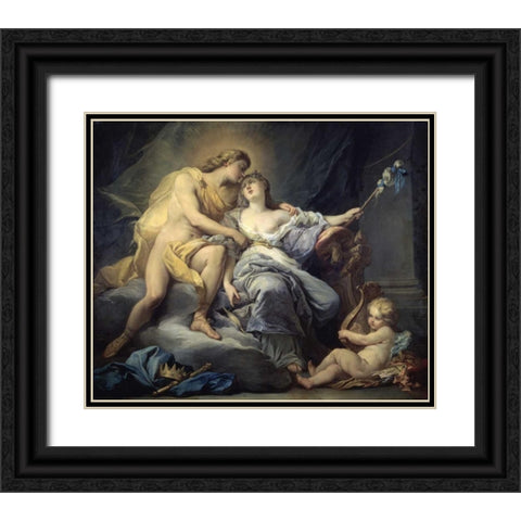 Apollo Caresses Leukothea Black Ornate Wood Framed Art Print with Double Matting by Boizot, Antoine