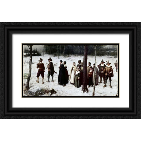 Pilgrims Going To Church Black Ornate Wood Framed Art Print with Double Matting by Boughton, George Henry