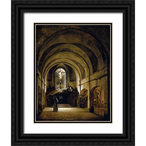 Chapelle Du Calvaire Black Ornate Wood Framed Art Print with Double Matting by Bouton, Charles-Marie