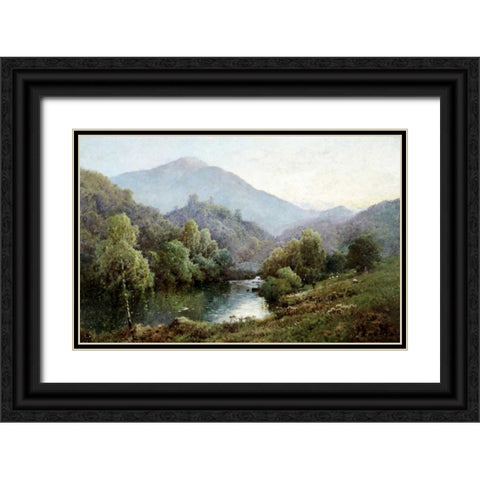 English Mountain Lake Black Ornate Wood Framed Art Print with Double Matting by De Breanski, Alfred