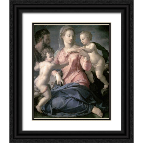 Holy Family Black Ornate Wood Framed Art Print with Double Matting by Bronzino, Agnolo