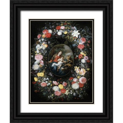 Mystic Marriage of Saint Catherine Black Ornate Wood Framed Art Print with Double Matting by Jan Brueghel the Elder