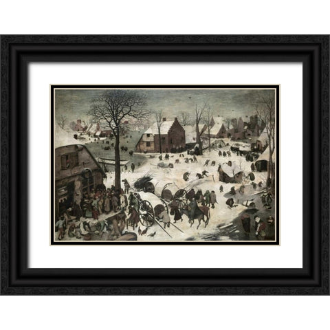 Census at Bethlehem Black Ornate Wood Framed Art Print with Double Matting by Bruegel, Pieter the Elder