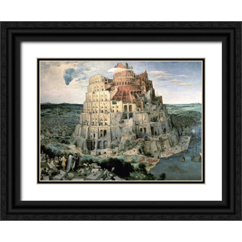 Tower of Babel Black Ornate Wood Framed Art Print with Double Matting by Bruegel, Pieter the Elder