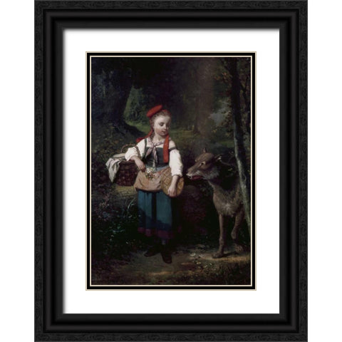 Little Red Riding Hood Black Ornate Wood Framed Art Print with Double Matting by Cabaillot-Lassalle, Louis-Simon