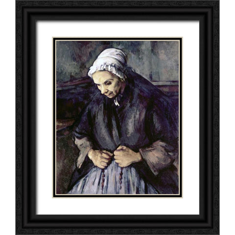 An Old Woman With a Rosary Black Ornate Wood Framed Art Print with Double Matting by Cezanne, Paul