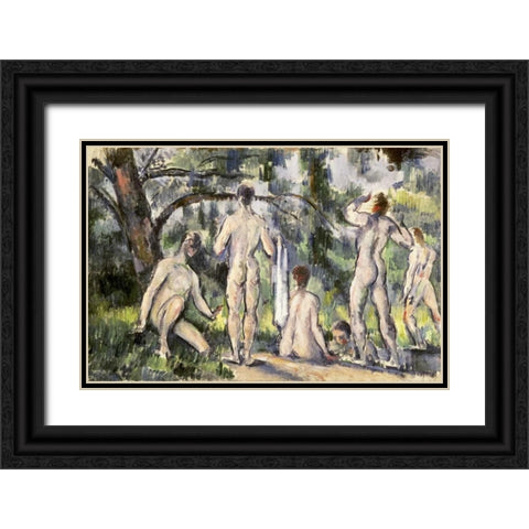 Bathers Black Ornate Wood Framed Art Print with Double Matting by Cezanne, Paul