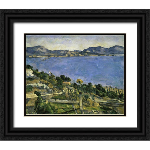 LEstaque Black Ornate Wood Framed Art Print with Double Matting by Cezanne, Paul