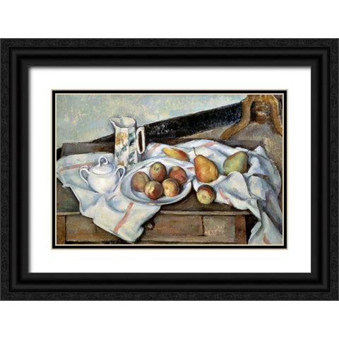 Peaches and Pears Black Ornate Wood Framed Art Print with Double Matting by Cezanne, Paul