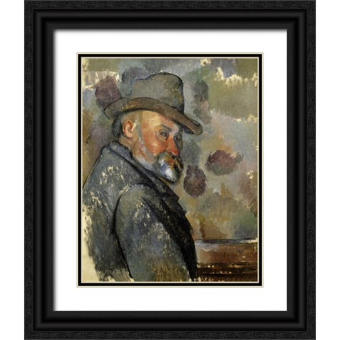 Self Portrait Black Ornate Wood Framed Art Print with Double Matting by Cezanne, Paul