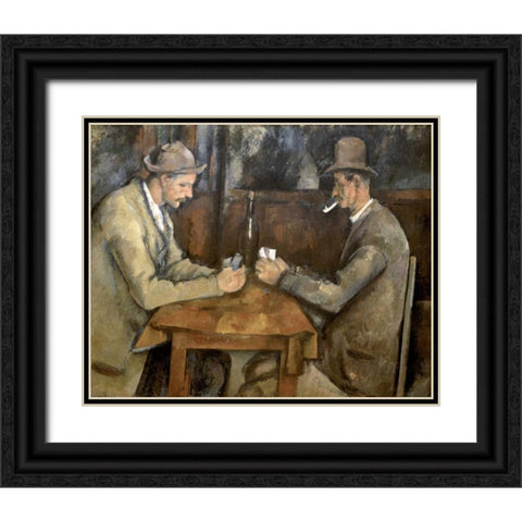 The Card Players Black Ornate Wood Framed Art Print with Double Matting by Cezanne, Paul