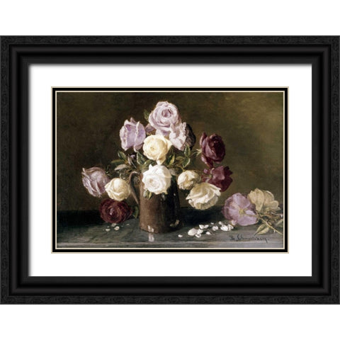 Roses Black Ornate Wood Framed Art Print with Double Matting by Champney, Benjamin
