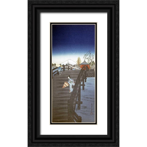 Japanese Print - Yedo River In Tokyo Black Ornate Wood Framed Art Print with Double Matting by Chowka