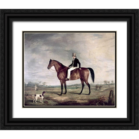 A Young Gentleman In a Grey Hat On a Bay Hunter Black Ornate Wood Framed Art Print with Double Matting by Cooper, Abraham