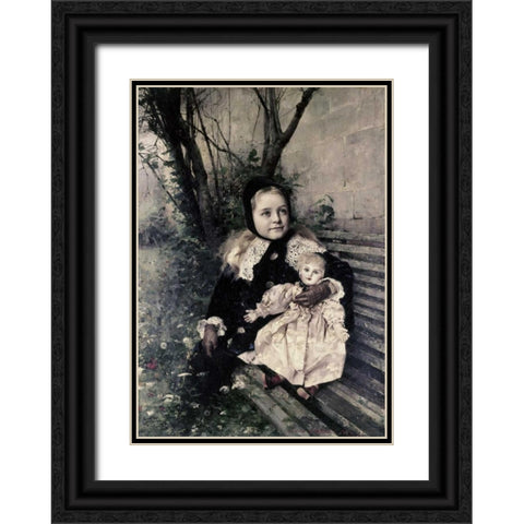 Her Favorite Doll Black Ornate Wood Framed Art Print with Double Matting by Courtois, Gustave Claude E.