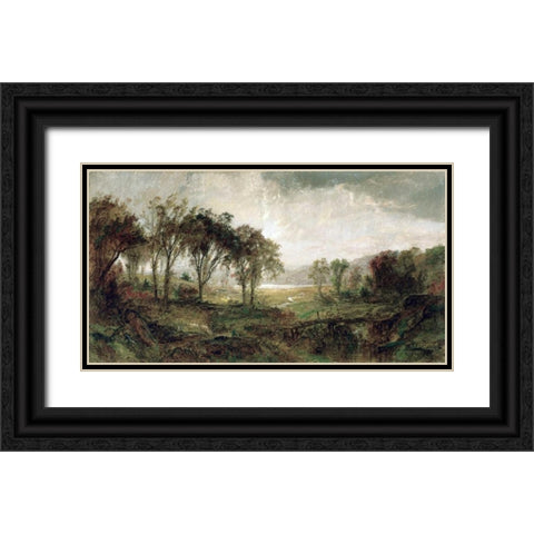 Hastings On Hudson Black Ornate Wood Framed Art Print with Double Matting by Cropsey, Jasper Francis
