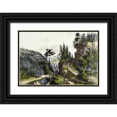 Pennsylvania Railroad Scenery Black Ornate Wood Framed Art Print with Double Matting by Currier and Ives