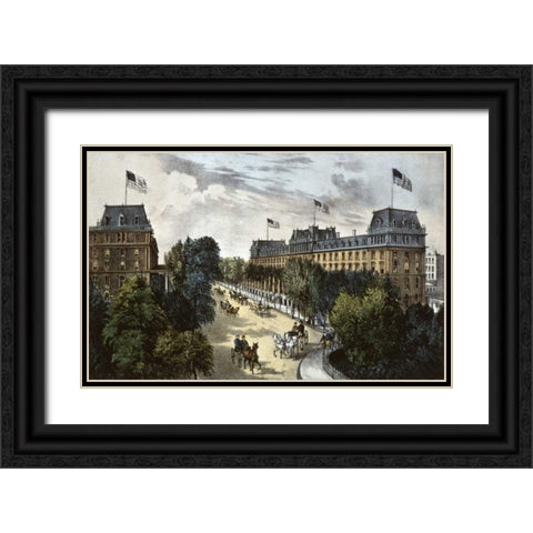 Saratoga Springs Black Ornate Wood Framed Art Print with Double Matting by Currier and Ives