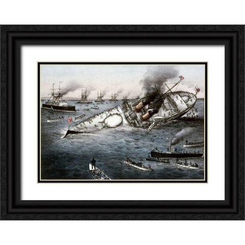Sinking of The Battleship Victoria Off Tripoli,Syria, June 22, 1893 Black Ornate Wood Framed Art Print with Double Matting by Currier and Ives