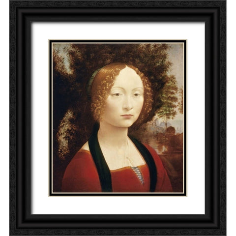 Ginevra DeBenci Black Ornate Wood Framed Art Print with Double Matting by Da Vinci, Leonardo