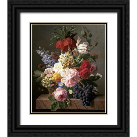 Flowers and Fruit Black Ornate Wood Framed Art Print with Double Matting by Van Dael, Jan Frans