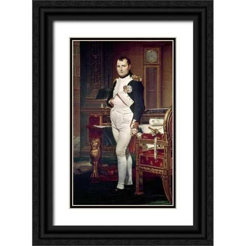 Napoleon In His Study Black Ornate Wood Framed Art Print with Double Matting by David, Jacques-Louis