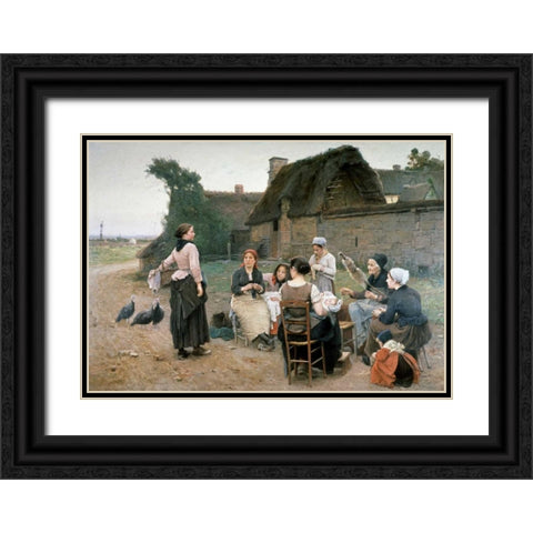 Peasant Women Chatting;Normandy Black Ornate Wood Framed Art Print with Double Matting by De Broczik, Wencelas