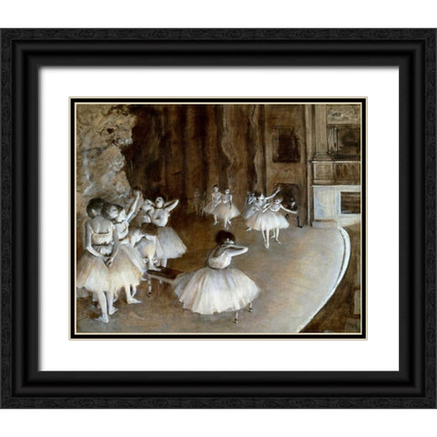 Ballet Rehearsal on the Set, 1874 Black Ornate Wood Framed Art Print with Double Matting by Degas, Edgar