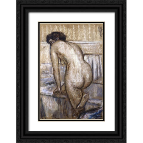 The Bath Black Ornate Wood Framed Art Print with Double Matting by Degas, Edgar