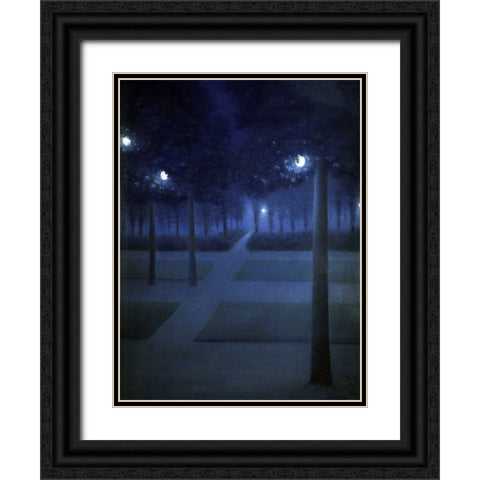 Night In The Park Royal, Brussels Black Ornate Wood Framed Art Print with Double Matting by De Nuncques, William Degouve