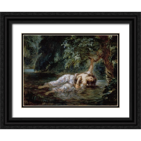 Death of Ophelia Black Ornate Wood Framed Art Print with Double Matting by Delacroix, Eugene