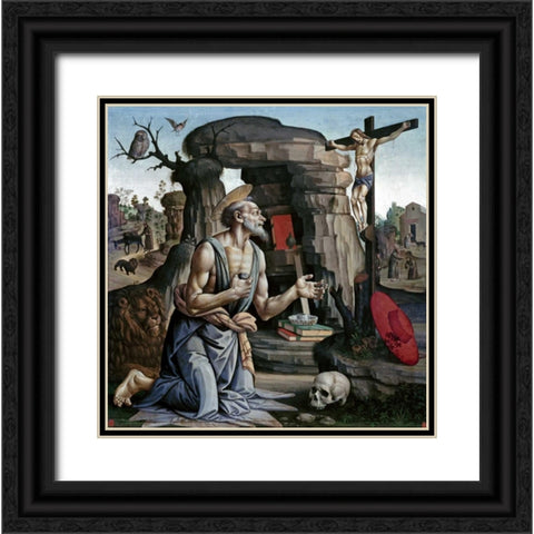Saint Jerome Black Ornate Wood Framed Art Print with Double Matting by Di Giovanni, Bartolomeo