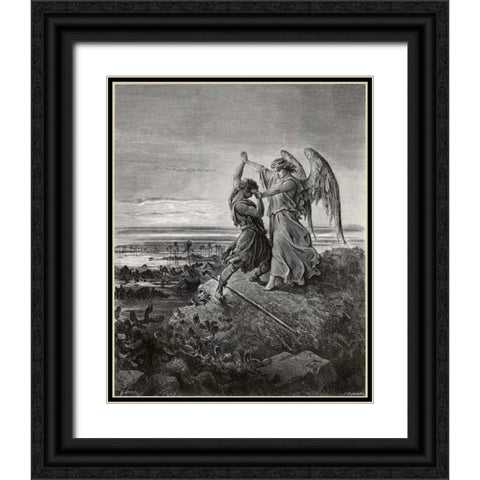 Jacob Wrestling With The Angel Black Ornate Wood Framed Art Print with Double Matting by Dore, Gustave