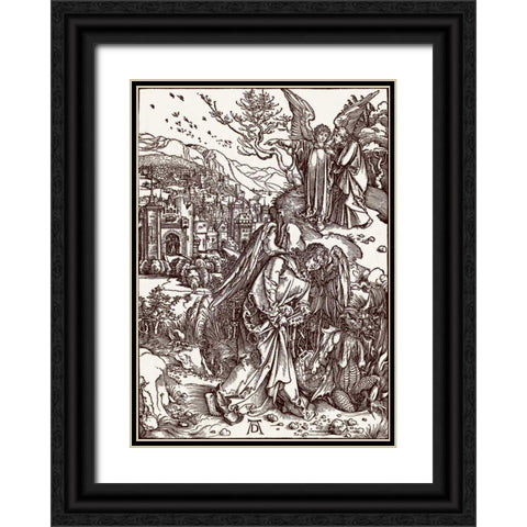 The New Jerusalem and the Bottomless Pit Black Ornate Wood Framed Art Print with Double Matting by Durer, Albrecht