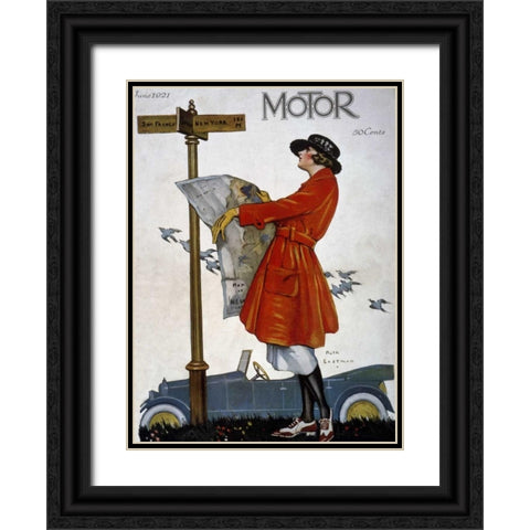 Motor Magazine - Cover Image Black Ornate Wood Framed Art Print with Double Matting by Eastman, Ruth