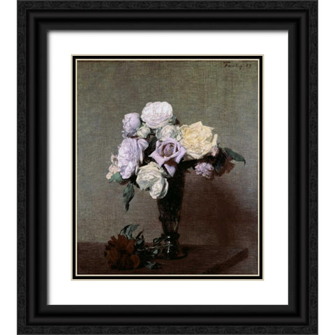 Vase of Flowers Black Ornate Wood Framed Art Print with Double Matting by Fantin-Latour, Henri