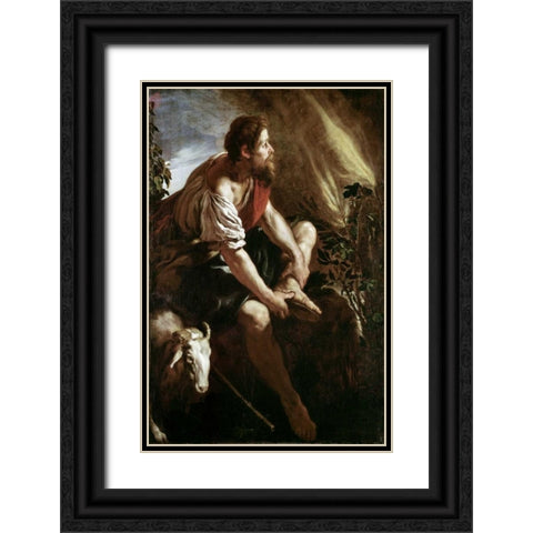 Moses Before a Burning Bush Black Ornate Wood Framed Art Print with Double Matting by Fetti, Domenico