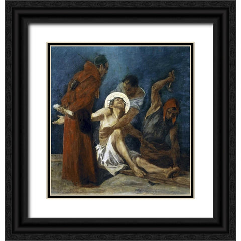 Jesus Is Nailed To The Cross, 11th Station of The Cross Black Ornate Wood Framed Art Print with Double Matting by Feuerstein, Martin