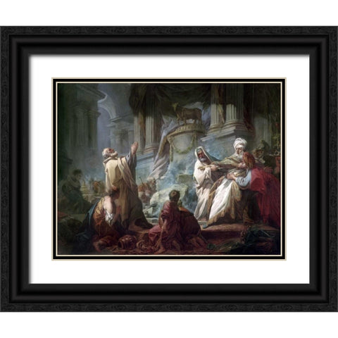 Jeroboam Sacrificing To The Idols Black Ornate Wood Framed Art Print with Double Matting by Fragonard, Jean Honore