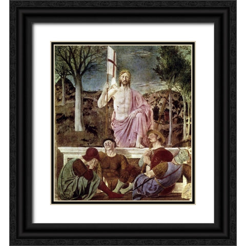 Resurrection Black Ornate Wood Framed Art Print with Double Matting by Della Francesca, Piero