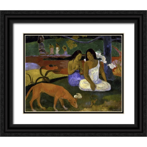 Arearea - Joyousness Black Ornate Wood Framed Art Print with Double Matting by Gauguin, Paul