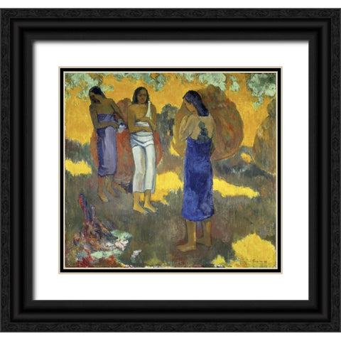 Three Tahitian Women Against a Yellow Background, - Trois Tahitiennes sur un Fond Jaune Black Ornate Wood Framed Art Print with Double Matting by Gauguin, Paul