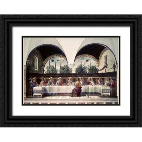 Last Supper Black Ornate Wood Framed Art Print with Double Matting by Ghirlandaio, Domenico