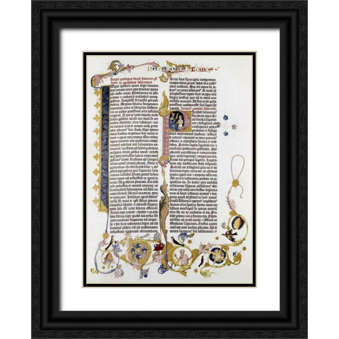 Gutenberg Bible Black Ornate Wood Framed Art Print with Double Matting by Gutenberg, Johann